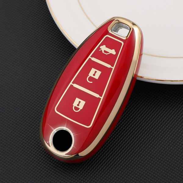 JVCV® Gold Border TPU Key Cover – Compatible with Maruti Suzuki Baleno, Ciaz, Vitara Brezza, S-Cross, Swift, Ignis & Toyota Urban Cruiser – 2 & 3 Button Smart Key