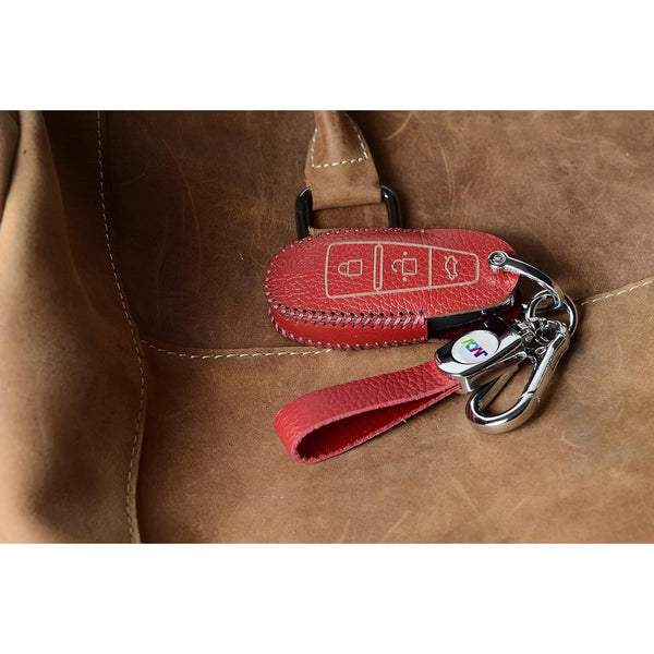 JVCV® Soft Handmade Lychee Pattern Leather Key Cover Compatible with Maruti Suzuki Baleno Ciaz Vitara Brezza S Cross Swift Ignis and Toyota Urban Cruiser Smart Key