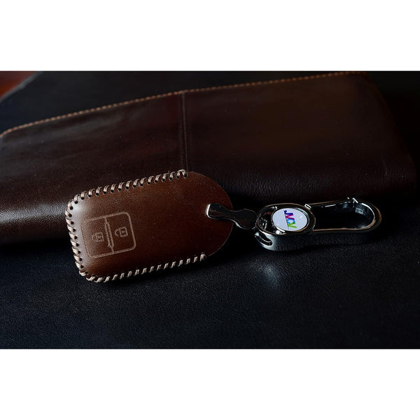 JVCV® Car Styling Soft Handmade Leather Key Cover Compatible with Suzuki Jimny, Fronx, Grand Vitara, BALENO, XL6, Swift, ERTIGA, DZIRE, Urban Cruiser, Glanza, Hyryder (2 Button Smart Key, Brown)