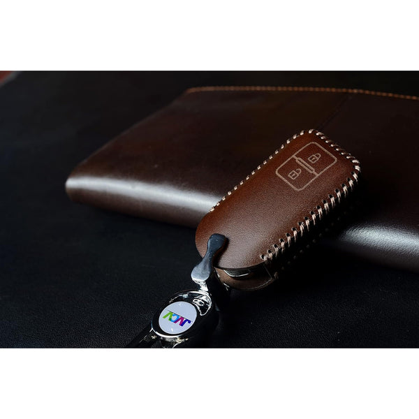 JVCV® Car Styling Soft Handmade Leather Key Cover Compatible with Suzuki Jimny, Fronx, Grand Vitara, BALENO, XL6, Swift, ERTIGA, DZIRE, Urban Cruiser, Glanza, Hyryder (2 Button Smart Key, Brown)
