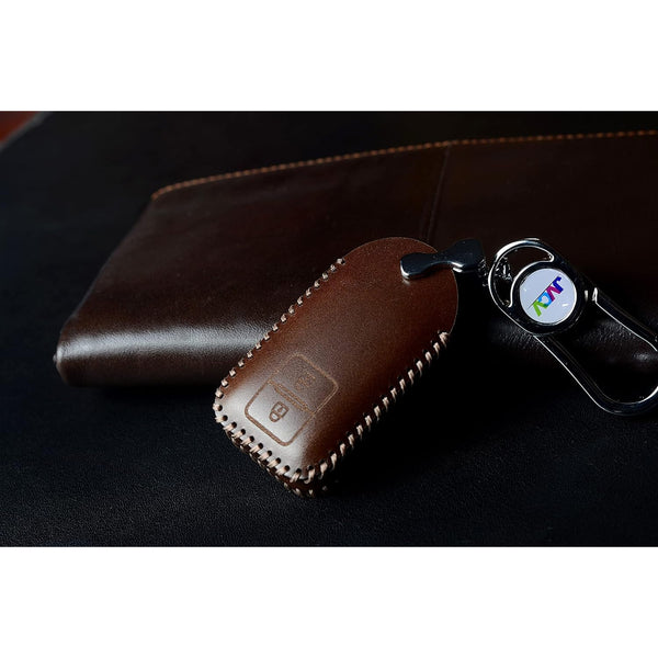 JVCV® Car Styling Soft Handmade Leather Key Cover Compatible with Suzuki Jimny, Fronx, Grand Vitara, BALENO, XL6, Swift, ERTIGA, DZIRE, Urban Cruiser, Glanza, Hyryder (2 Button Smart Key, Brown)