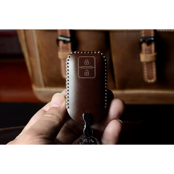 JVCV® Car Styling Soft Handmade Leather Key Cover Compatible with Suzuki Jimny, Fronx, Grand Vitara, BALENO, XL6, Swift, ERTIGA, DZIRE, Urban Cruiser, Glanza, Hyryder (2 Button Smart Key, Brown)