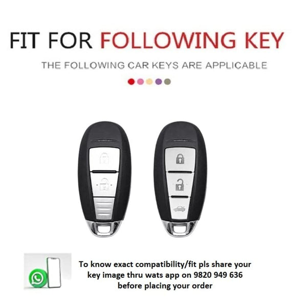 JVCV® Soft Handmade Leather Car Key Cover Compatible with Maruti Suzuki Baleno Ciaz Vitara Brezza S Cross Swift Ignis, Toyota Urban Cruiser Smart Key with Keychain-3B Push Button Start Car Key.