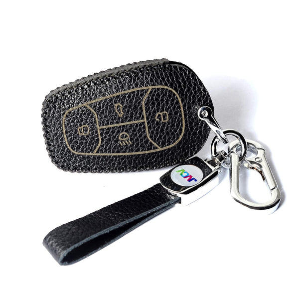 JVCV® Soft Handmade Lychee Pattern Leather Key Cover Compatible with Tata Nexon, Harrier, Altroz, Tigor BS6, Safari 2021 Safari Gold, Punch 4 Button Smart Key