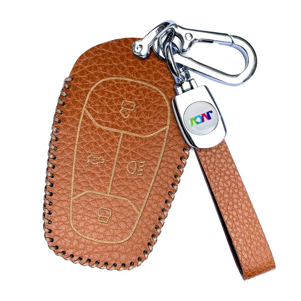 JVCV® Soft Handmade Lychee Pattern Leather Key Cover Compatible with Tata Nexon, Harrier, Altroz, Tigor BS6, Safari 2021 Safari Gold, Punch 4 Button Smart Key