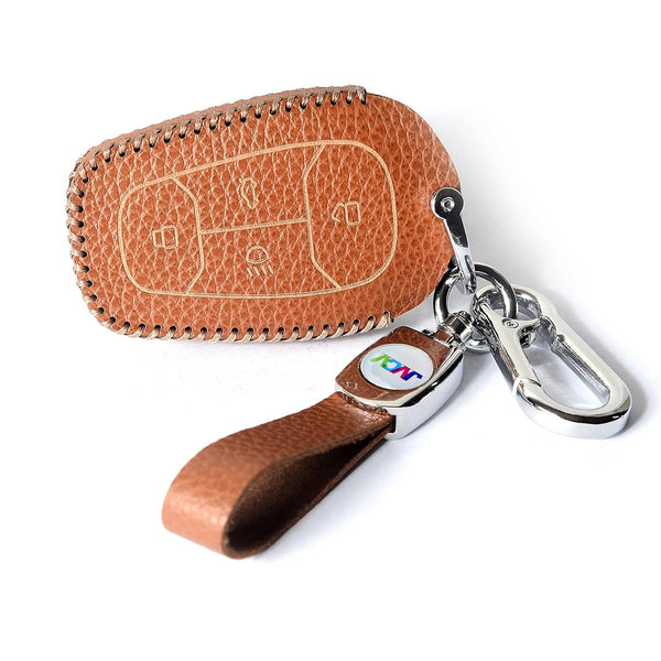 JVCV® Soft Handmade Lychee Pattern Leather Key Cover Compatible with Tata Nexon, Harrier, Altroz, Tigor BS6, Safari 2021 Safari Gold, Punch 4 Button Smart Key