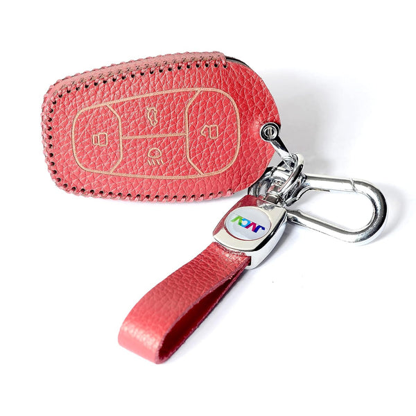 JVCV® Soft Handmade Lychee Pattern Leather Key Cover Compatible with Tata Nexon, Harrier, Altroz, Tigor BS6, Safari 2021 Safari Gold, Punch 4 Button Smart Key