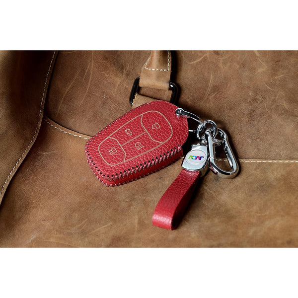 JVCV® Soft Handmade Lychee Pattern Leather Key Cover Compatible with Tata Nexon, Harrier, Altroz, Tigor BS6, Safari 2021 Safari Gold, Punch 4 Button Smart Key