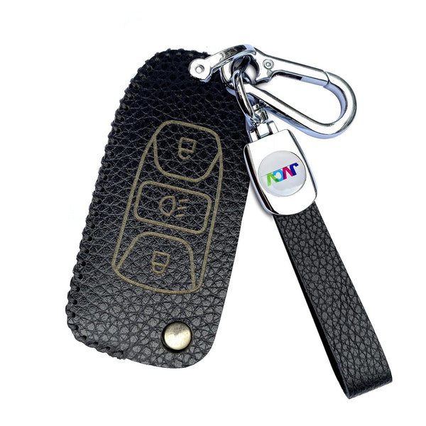 JVCV® Soft Handmade Lychee Pattern Leather Key Cover Compatible with Tata Tiago Tigor Punch Hexa Nexon Zest Bolt Safari Storme Flip Key