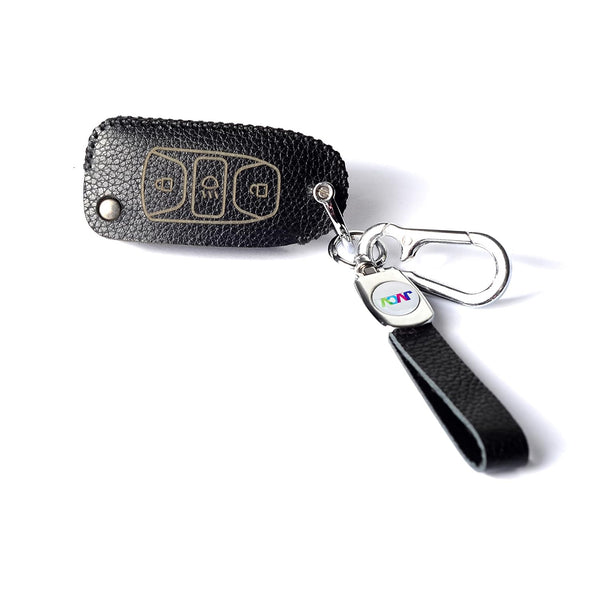 JVCV® Soft Handmade Lychee Pattern Leather Key Cover Compatible with Tata Tiago Tigor Punch Hexa Nexon Zest Bolt Safari Storme Flip Key
