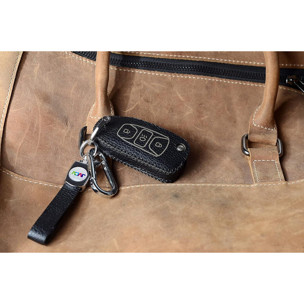 JVCV® Soft Handmade Lychee Pattern Leather Key Cover Compatible with Tata Tiago Tigor Punch Hexa Nexon Zest Bolt Safari Storme Flip Key