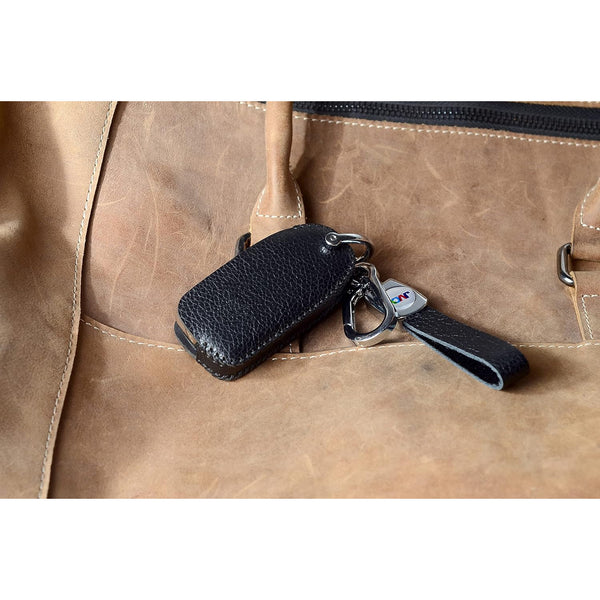 JVCV® Soft Handmade Lychee Pattern Leather Key Cover Compatible with Tata Tiago Tigor Punch Hexa Nexon Zest Bolt Safari Storme Flip Key