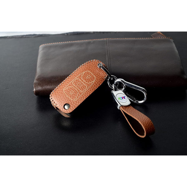 JVCV® Soft Handmade Lychee Pattern Leather Key Cover Compatible with Tata Tiago Tigor Punch Hexa Nexon Zest Bolt Safari Storme Flip Key