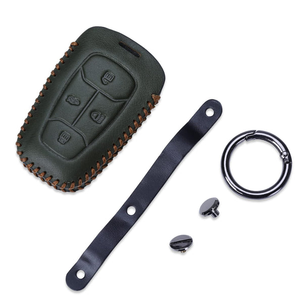 JVCV® Car Styling Soft Handmade Leather Key Cover Compatible with TATA NEXON, Harrier, ALTROZ, TIGOR BS6, Safari 2021 Safari Gold, Punch 4 Button Smart Key