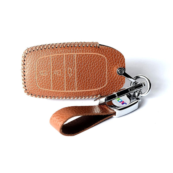 JVCV® Soft Handmade Lychee Pattern Leather Key Cover Compatible with Toyota Innova Crysta Fortuner Legender Hycross Hilux Land Cruiser 3 Button Smart Key