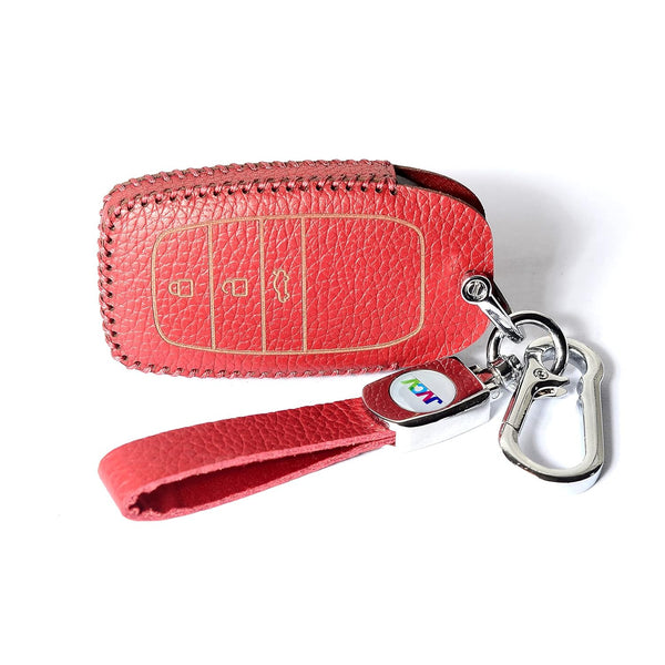 JVCV® Soft Handmade Lychee Pattern Leather Key Cover Compatible with Toyota Innova Crysta Fortuner Legender Hycross Hilux Land Cruiser 3 Button Smart Key