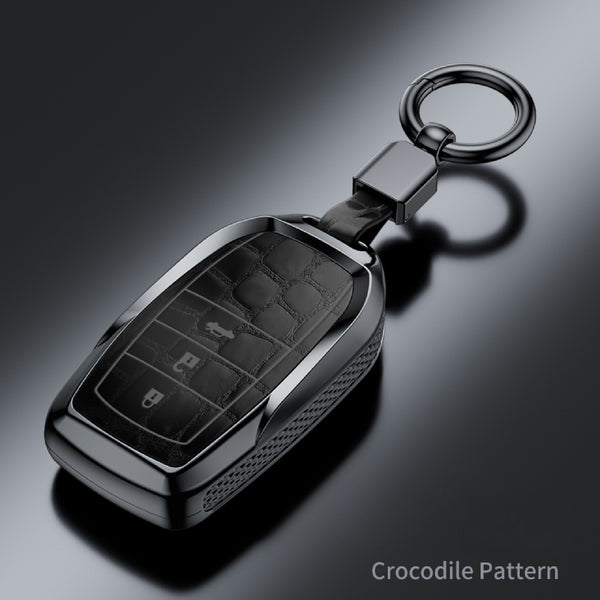 JVCV® Premium ABS Crocodile Pattern Key Cover with Keychain – Compatible with Toyota Fortuner, Hilux, Innova, Land Cruiser Smart Keys