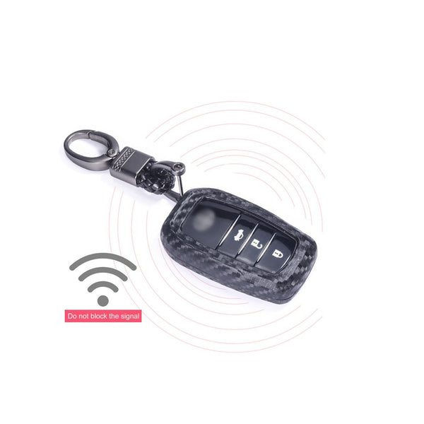 Silicone Car Styling Soft Carbon Fiber Pattern Key Cover Compatible With Toyota Smart Key With Keychain, Black
