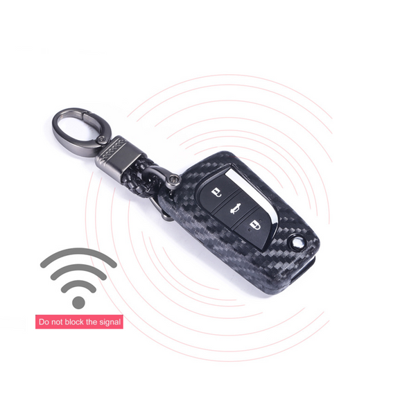 Car Styling Soft Carbon Fiber Pattern Key Cover Compatible with Toyota Folding Key with Keychain