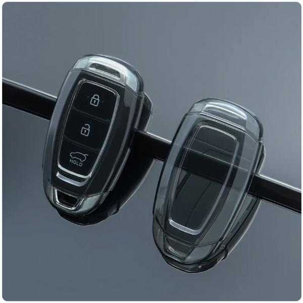 JVCV® Soft TPU Transparent Cover Compatible with Hyundai Verna and i20 NLine Push Button Start Car Key with Keychain