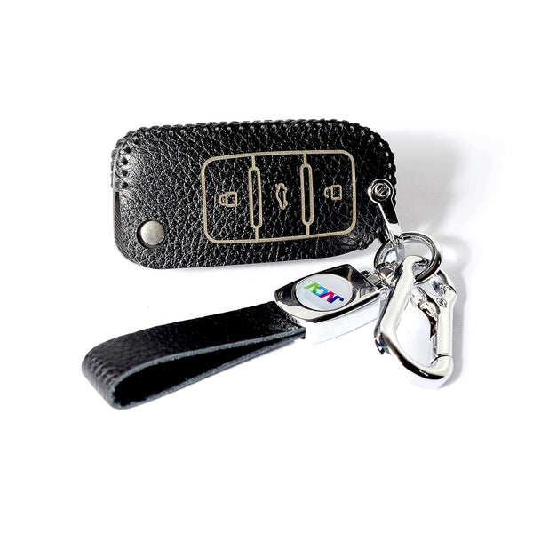 JVCV® Soft Handmade Lychee Pattern Leather Key Cover Compatible with Volkswagen Polo Vento Jetta Ameo Passat and Skoda Rapid Laura Superb Octavia Fabia Yeti Folding Key