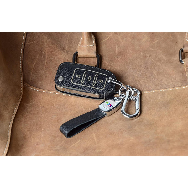 JVCV® Soft Handmade Lychee Pattern Leather Key Cover Compatible with Volkswagen Polo Vento Jetta Ameo Passat and Skoda Rapid Laura Superb Octavia Fabia Yeti Folding Key