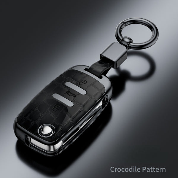 JVCV® Crocodile Pattern ABS Folding Key Cover with Keychain – Compatible with Volkswagen Polo, Vento, Jetta, Ameo, Skoda Rapid, Laura, Octavia & More