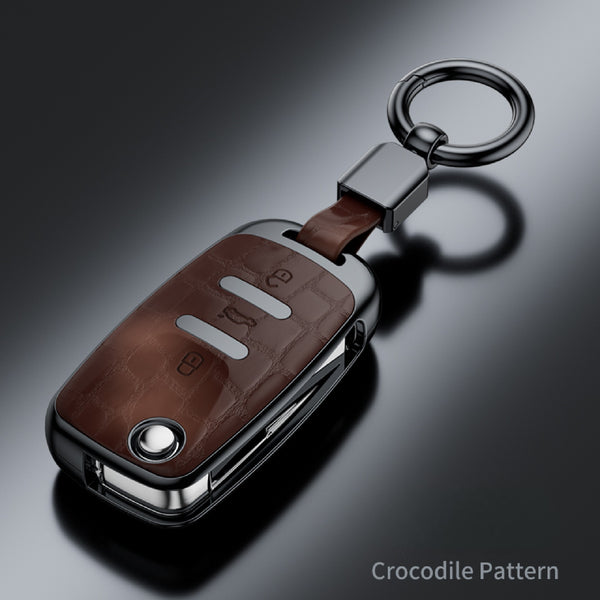JVCV® Crocodile Pattern ABS Folding Key Cover with Keychain – Compatible with Volkswagen Polo, Vento, Jetta, Ameo, Skoda Rapid, Laura, Octavia & More
