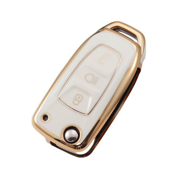 JVCV® Gold Border TPU Key Cover – Compatible with Tata Curvv, Tiago, Tigor, Punch, Hexa, Nexon, Zest, Bolt, Safari Storme – Flip Key
