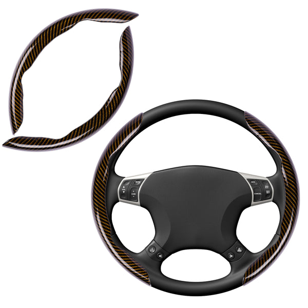 JVCV® 2‑Piece High‑Gloss Carbon Fiber Texture Steering Wheel Cover – Universal Fit (14.5–16″) + Anti‑Slip Grip Pads