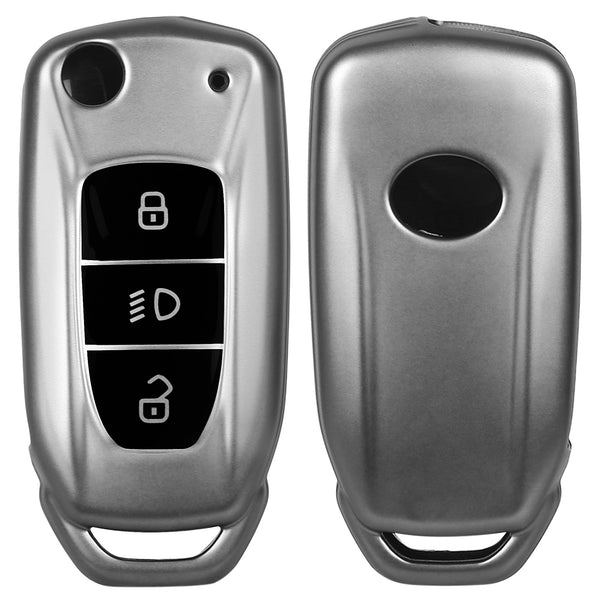 JVCV® Soft Matte Finish TPU Cover Compatible with Tata Tiago Tigor Nexon Punch Hexa Zest Bolt Safari Storme Flip Key (GunMetal Grey)