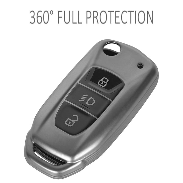 JVCV® Soft Matte Finish TPU Cover Compatible with Tata Tiago Tigor Nexon Punch Hexa Zest Bolt Safari Storme Flip Key (GunMetal Grey)