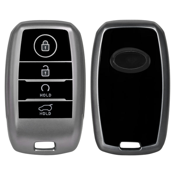 JVCV® Soft Matte Finish TPU Cover Compatible with Kia Seltos Sonet Carens 4 Button Smart Key (GunMetal Grey)