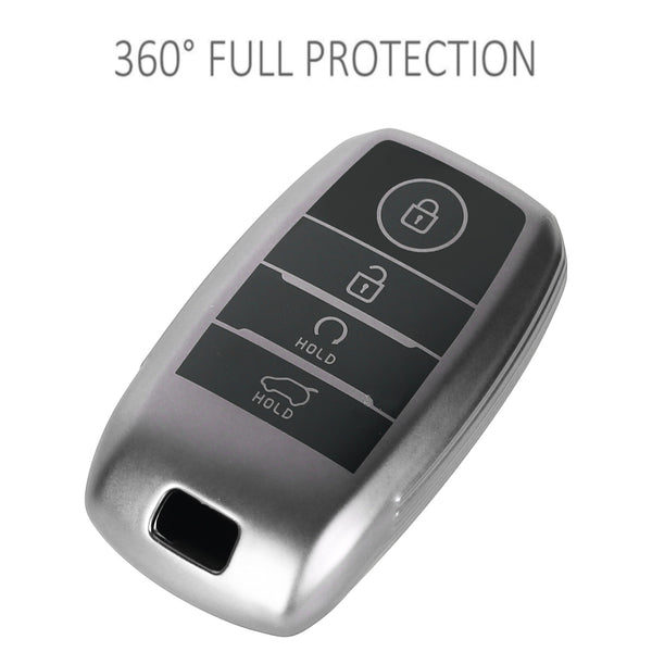 JVCV® Soft Matte Finish TPU Cover Compatible with Kia Seltos Sonet Carens 4 Button Smart Key (GunMetal Grey)