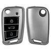 JVCV® Soft Matte Finish TPU Cover Compatible with Skoda Kushaq Slavia Taigun Tiguan Virtus Octavia Kodiaq Superb Folding Key (GunMetal Grey)