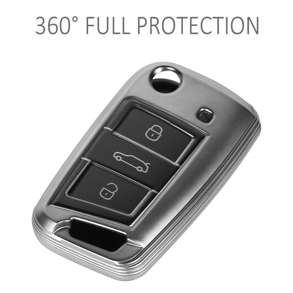 JVCV® Soft Matte Finish TPU Cover Compatible with Skoda Kushaq Slavia Taigun Tiguan Virtus Octavia Kodiaq Superb Folding Key (GunMetal Grey)