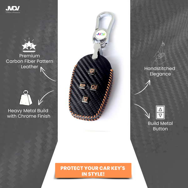 Carbon Fiber Leather Car Key Cover for Tata Nexon, Harrier, Safari, Punch, Altroz, Tiago smart keys– Premium PU Case with Keychain