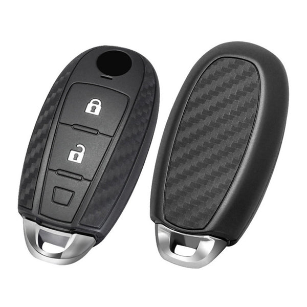 Silicone Carbon Fiber Pattern Key Cover Compatible With Maruti Suzuki Baleno Ciaz Vitara Brezza S Cross Swift Ignis And Toyota Urban Cruiser Smart Key (Black)