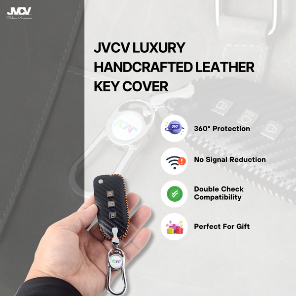 Carbon Fiber Leather Car Key Cover for Tata Tiago Tigor Punch Hexa Nexon Zest Bolt Safari Storme Flip Key - Premium PU case with Keychain