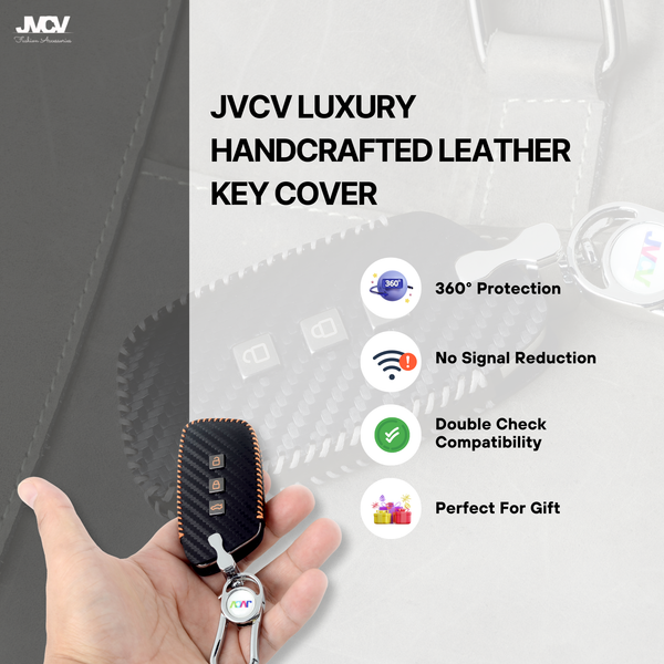 Carbon Fiber Leather Car Key Cover for New MG Hector, Hector Plus, Windsor, Windsor Pro EV Smart Key - Premium PU Case with Keychain