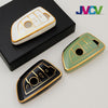 JVCV® Gold Border TPU Key Cover Compatible with BMW X1 X3 X5 X6 5 Series 6 Series 7 Series 3/4 Button Blade Smart Key – Glossy Protective Key Case