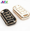 JVCV® Gold Border TPU Car Key Cover – Compatible with Mahindra XUV700, 3XO, Thar, Scorpio, Scorpio N & More – 3 Button Flip Key