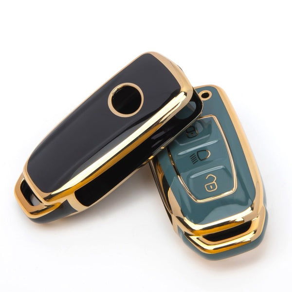 JVCV® Gold Border TPU Key Cover – Compatible with Tata Curvv, Tiago, Tigor, Punch, Hexa, Nexon, Zest, Bolt, Safari Storme – Flip Key