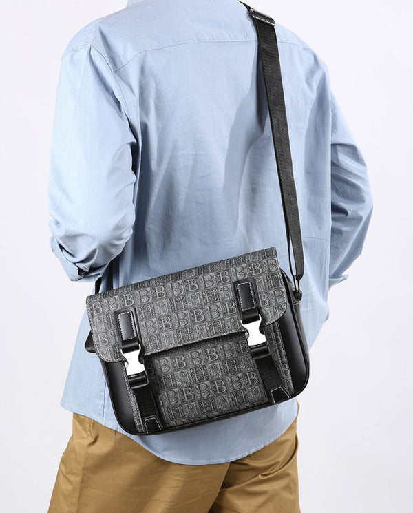 JVCV® Men’s Premium Crossbody Messenger Bag – Stylish PU Leather Office & College Shoulder Bag with Modern Logo Print