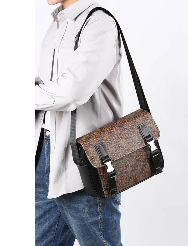 JVCV® Men’s Premium Crossbody Messenger Bag – Stylish PU Leather Office & College Shoulder Bag with Modern Logo Print