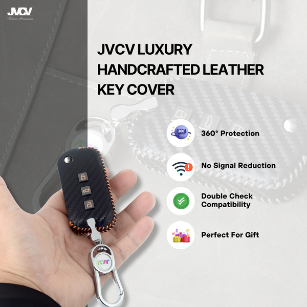 Carbon Fiber Leather Car Key Cover for Mahindra XUV 700, 3XO, Thar, Marazzo, Bolero, Scorpio, Scorpio N, XUV 300, XUV 400 EV, Thar Roxx - Premium PU Case with Keychain