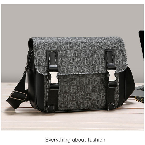 JVCV® Men’s Premium Crossbody Messenger Bag – Stylish PU Leather Office & College Shoulder Bag with Modern Logo Print