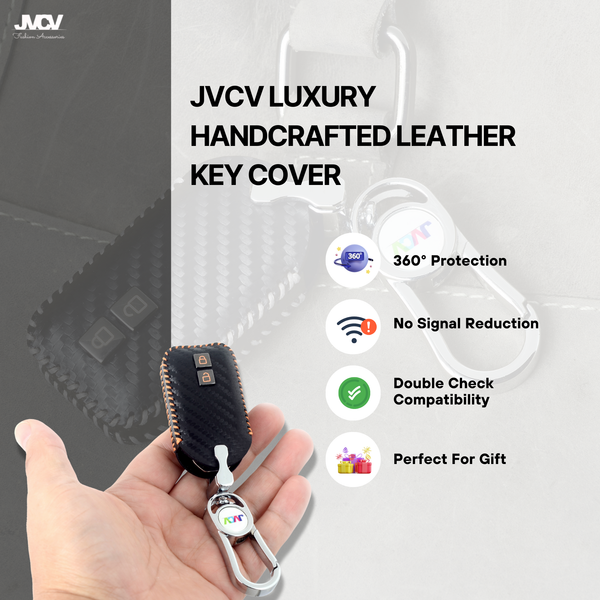 JVCV® Handmade Carbon Fiber Pattern Leather Key Cover Compatible with Suzuki Jimny Fronx Grand Vitara Baleno XL6 Swift Ertiga Dzire Rumion Urban Cruiser Glanza, Hyryder Smart Key
