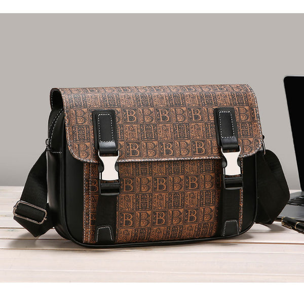 JVCV® Men’s Premium Crossbody Messenger Bag – Stylish PU Leather Office & College Shoulder Bag with Modern Logo Print