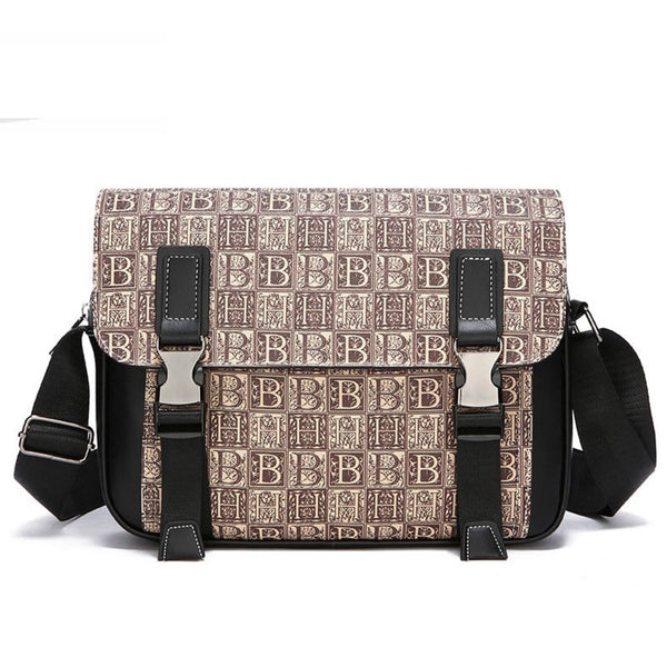 JVCV® Men’s Premium Crossbody Messenger Bag – Stylish PU Leather Office & College Shoulder Bag with Modern Logo Print